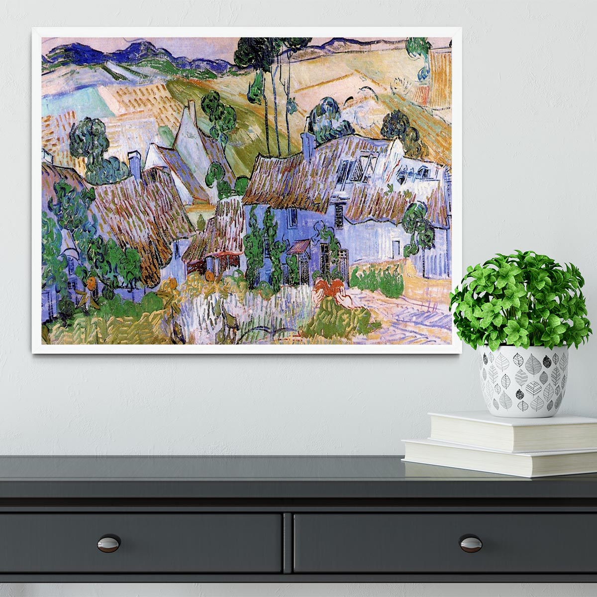 Thatched Cottages by a Hill by Van Gogh Framed Print - Canvas Art Rocks -6