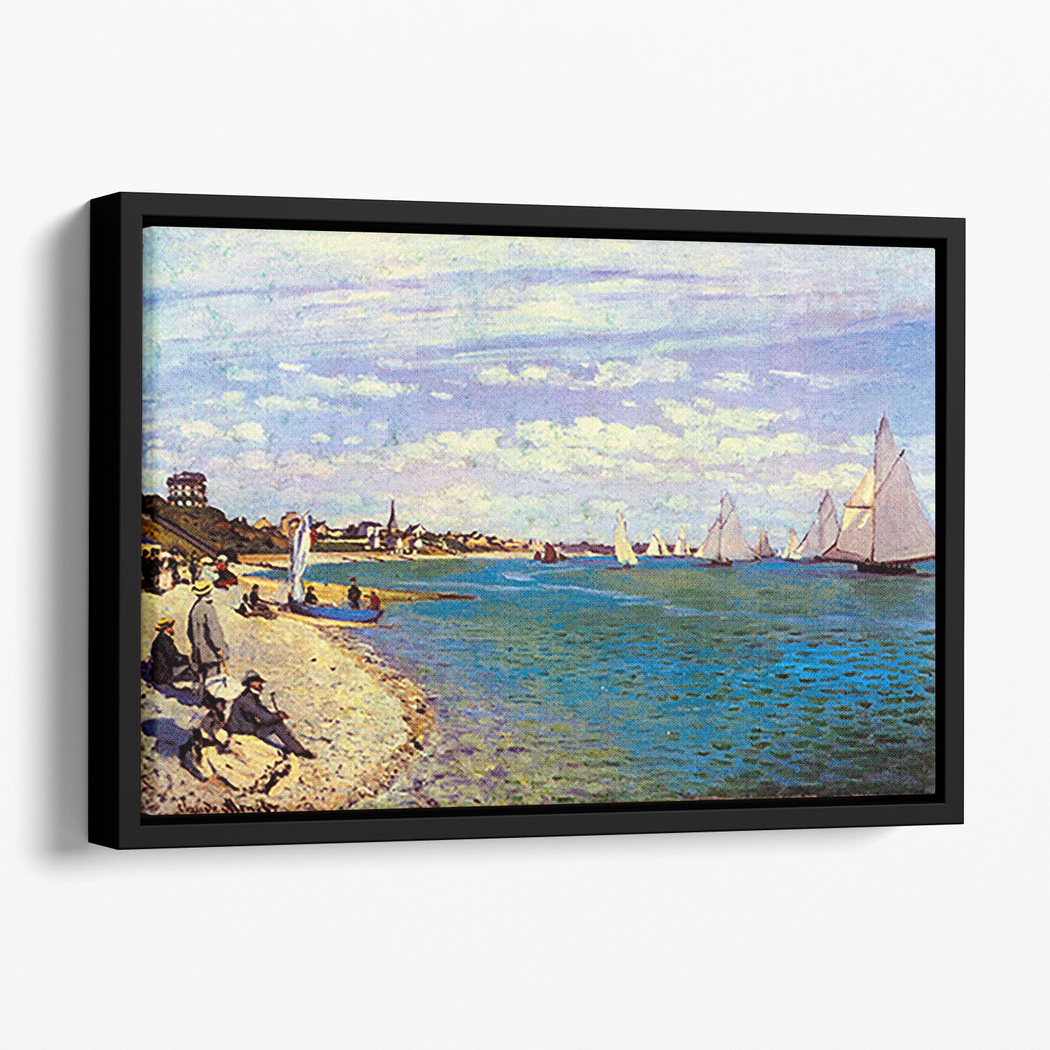 The Beach at Sainte Adresse by Monet Floating Framed Canvas