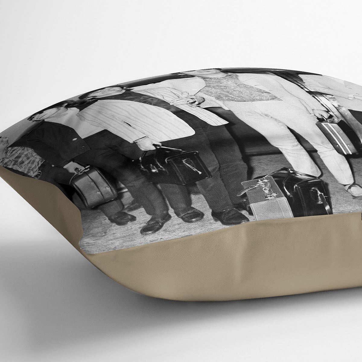 The Beatles and Brian Epstein at London Airport Cushion