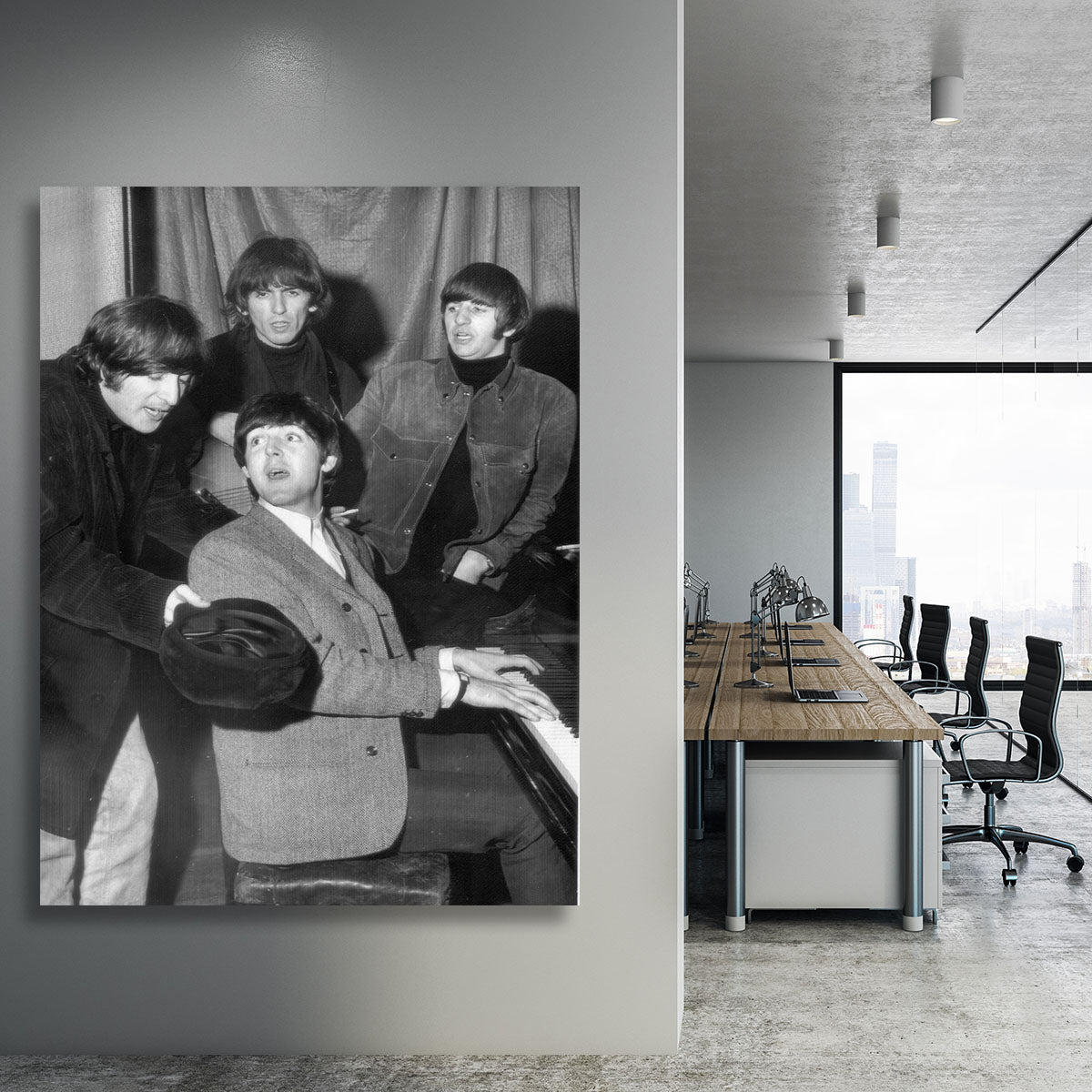 The Beatles gathered round a piano Canvas Print or Poster - Canvas Art Rocks - 3