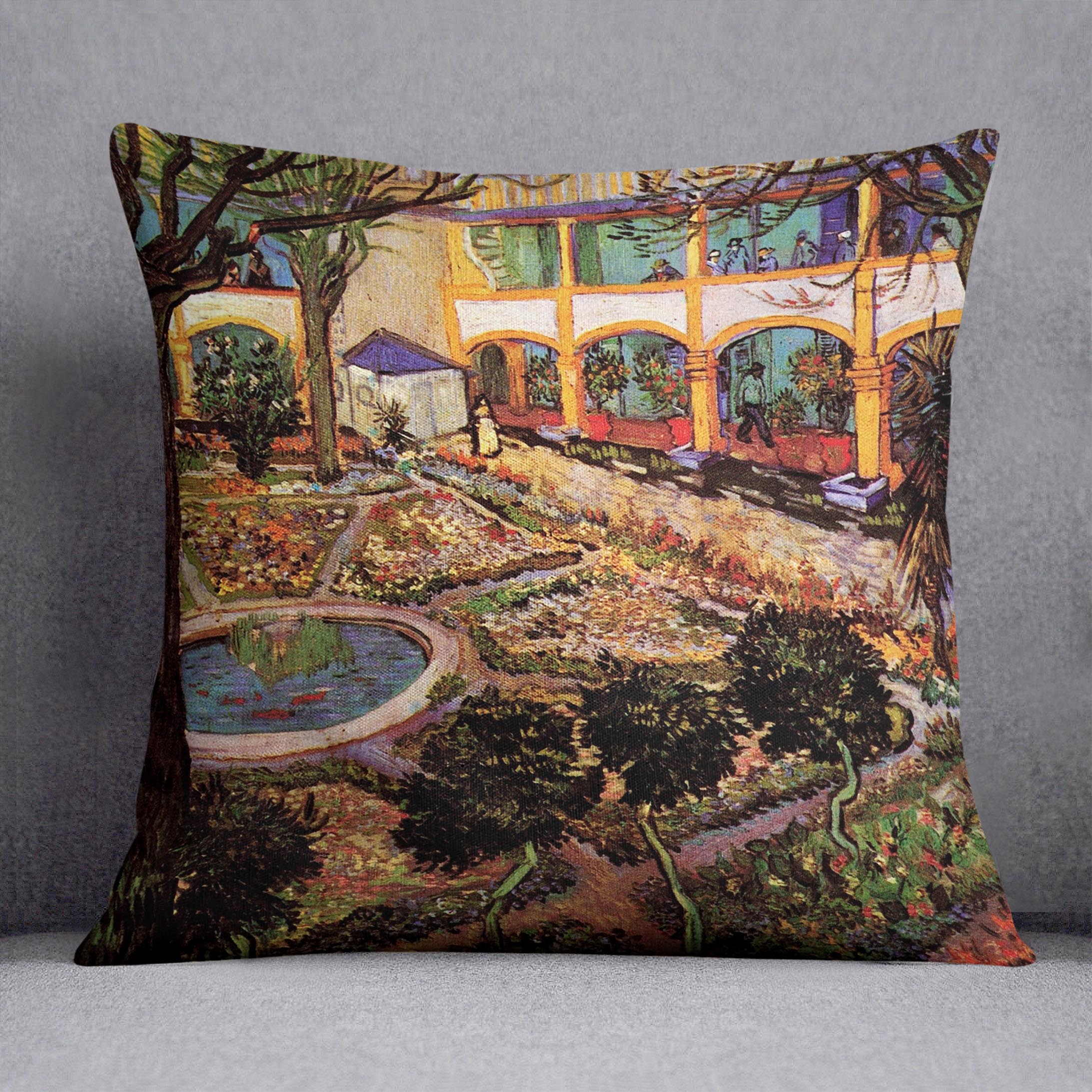 The Courtyard of the Hospital at Arles by Van Gogh Cushion