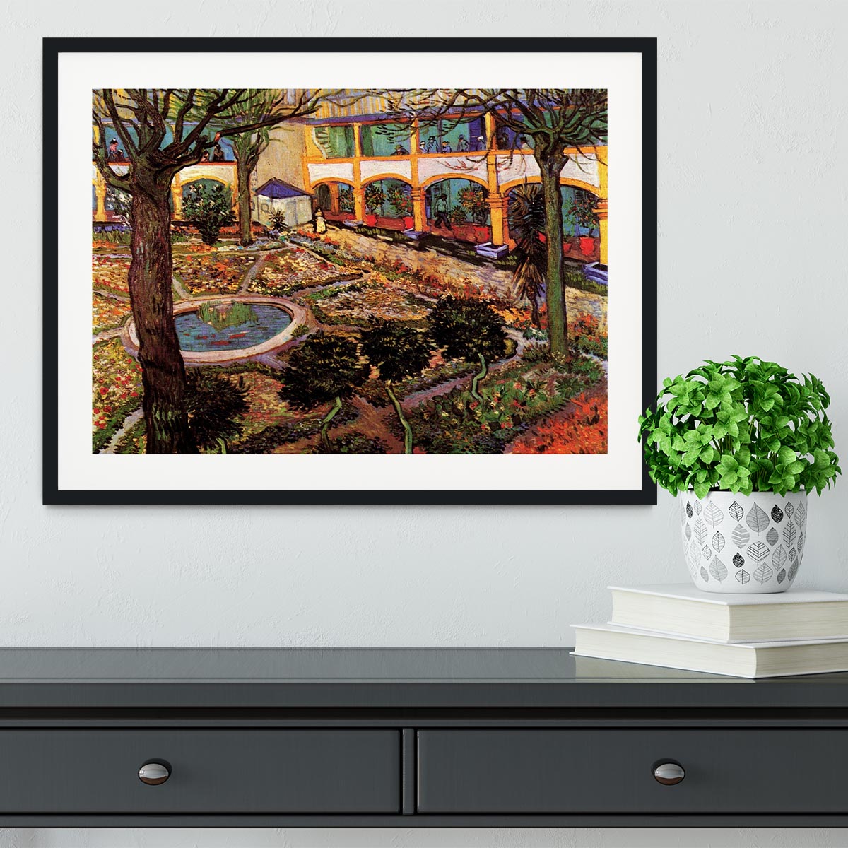 The Courtyard of the Hospital at Arles by Van Gogh Framed Print - Canvas Art Rocks - 1
