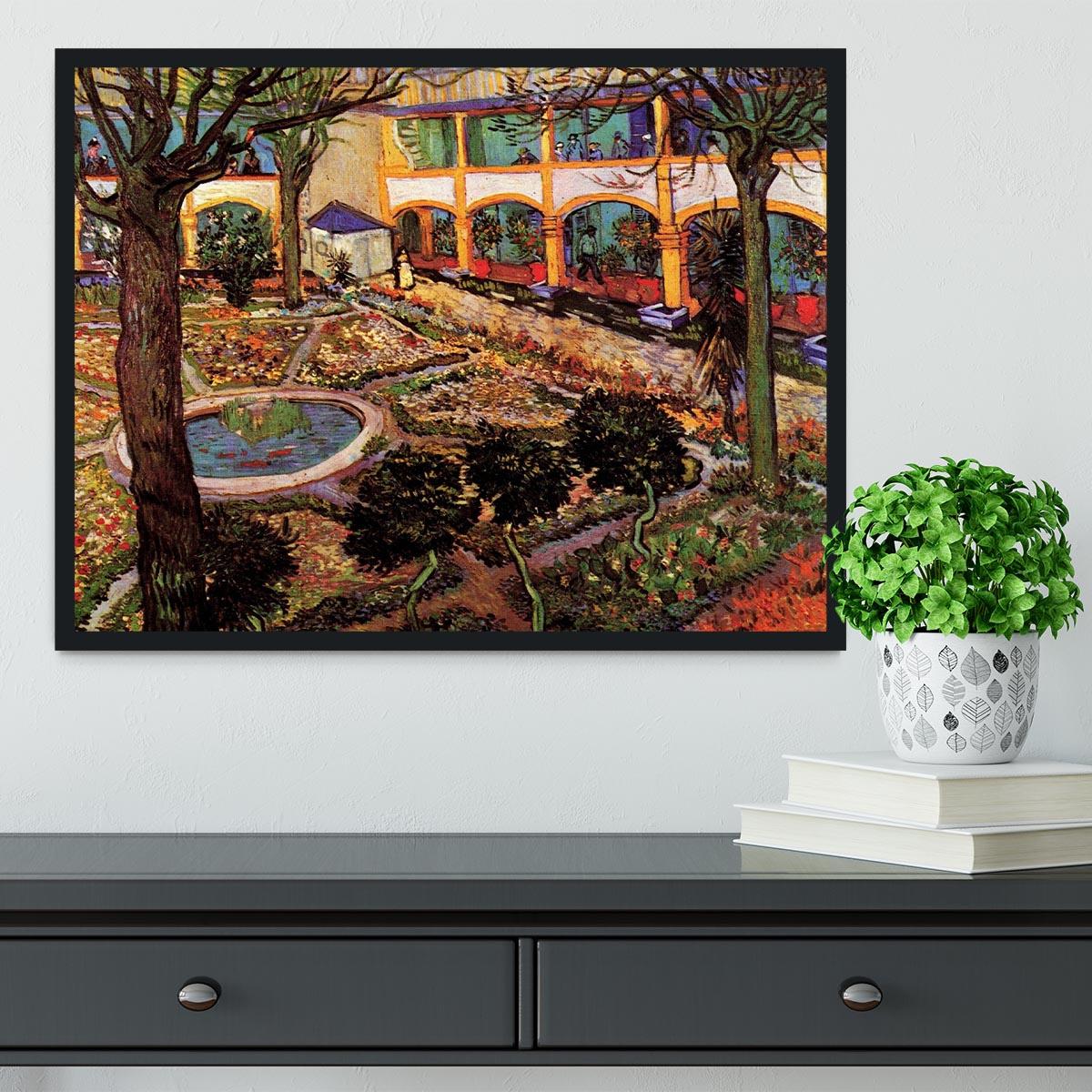 The Courtyard of the Hospital at Arles by Van Gogh Framed Print - Canvas Art Rocks - 2