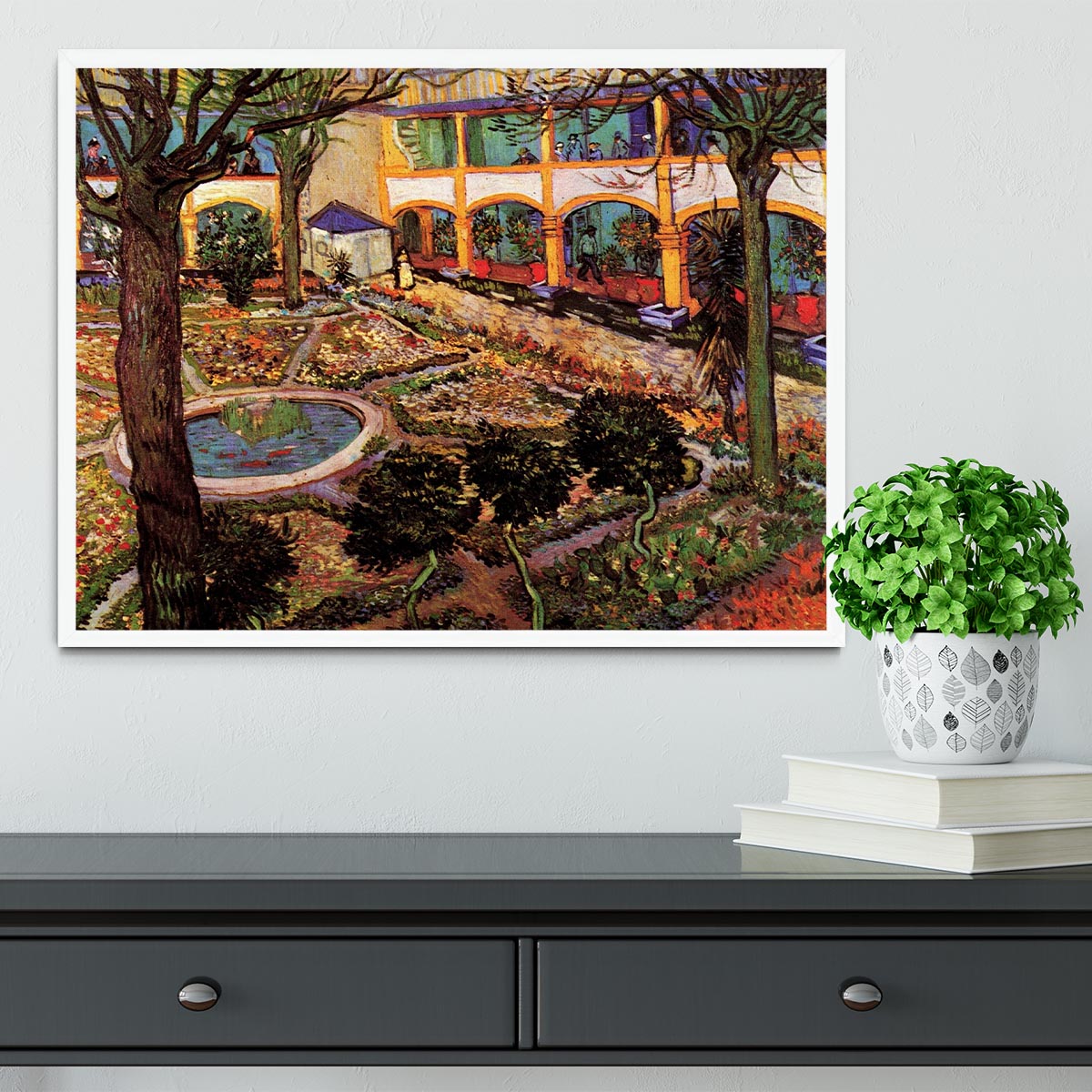 The Courtyard of the Hospital at Arles by Van Gogh Framed Print - Canvas Art Rocks -6