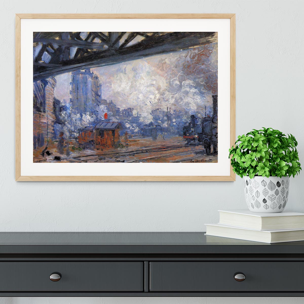 The Gare Saint Lazare by Monet Framed Print - Canvas Art Rocks - 3