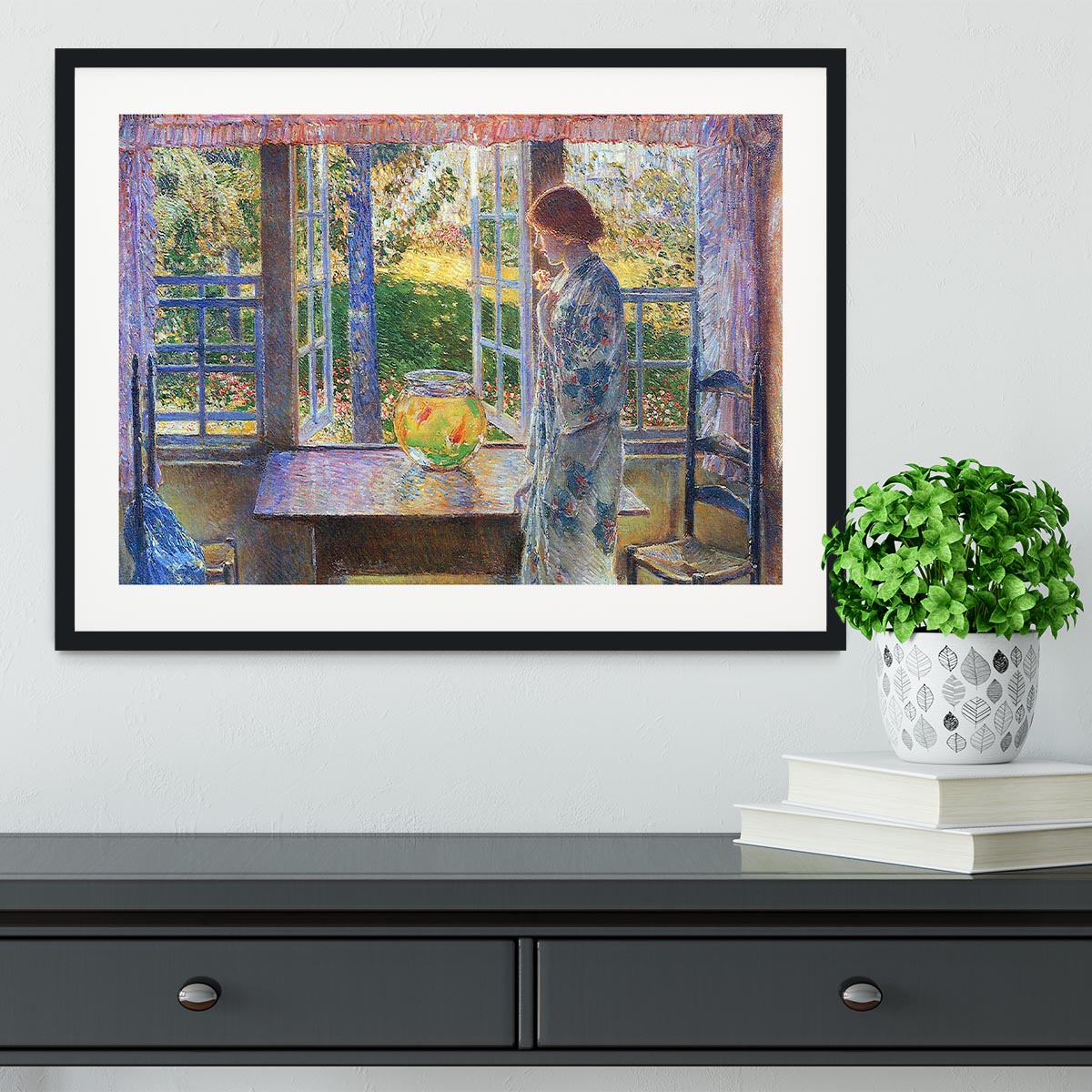 The Goldfish Window by Hassam Framed Print - Canvas Art Rocks - 1