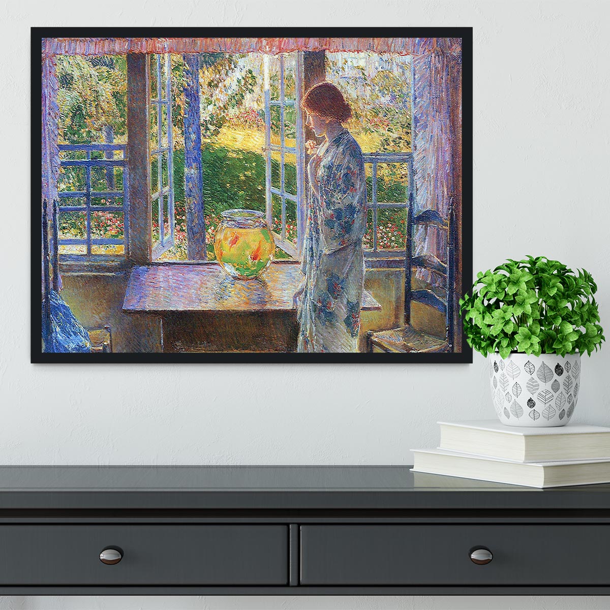 The Goldfish Window by Hassam Framed Print - Canvas Art Rocks - 2