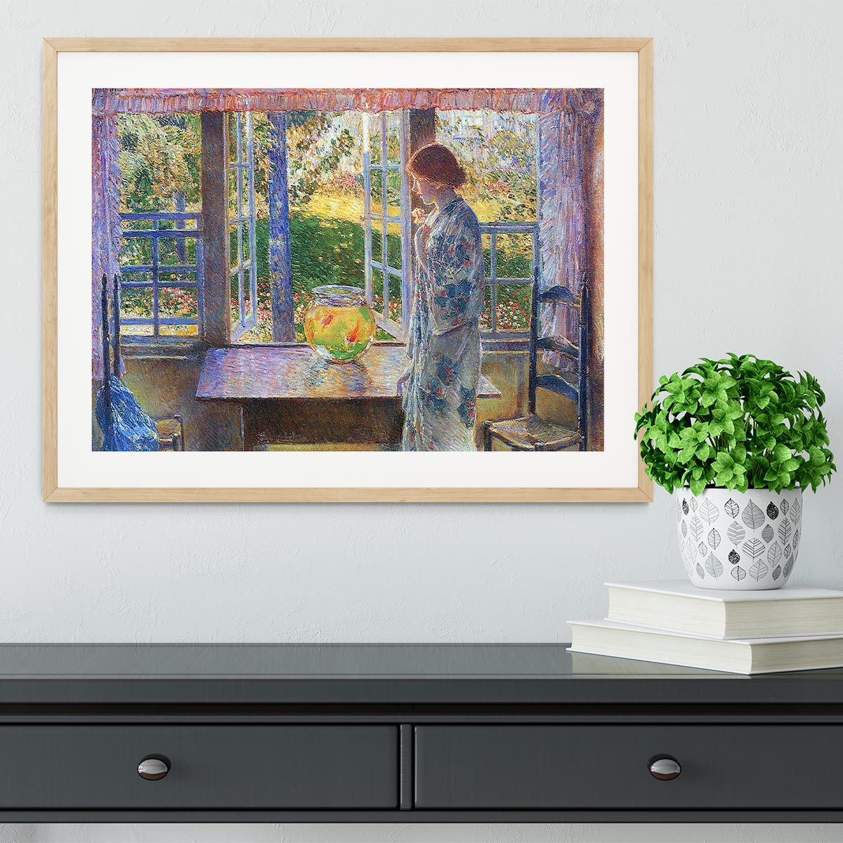 The Goldfish Window by Hassam Framed Print - Canvas Art Rocks - 3