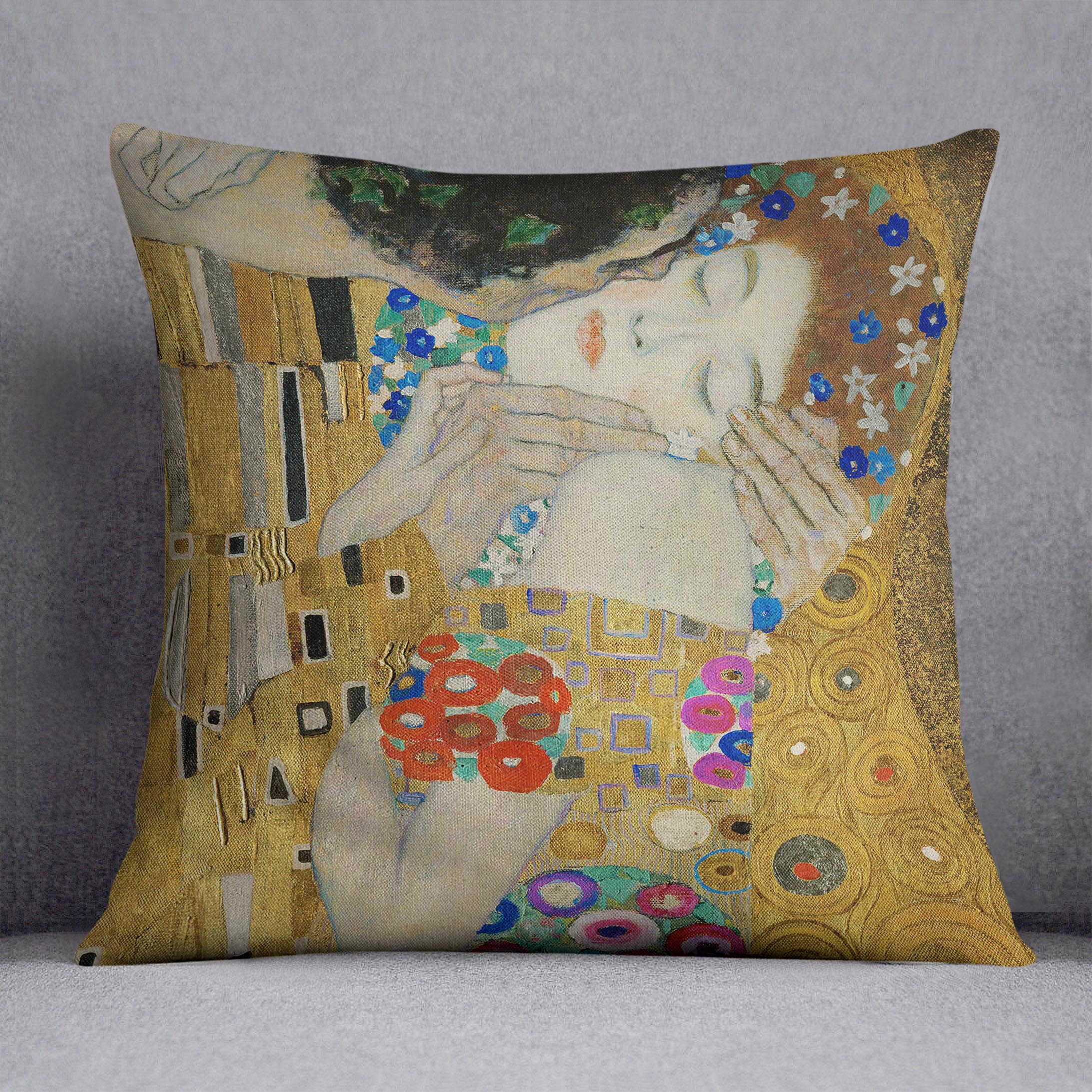 The Kiss detail by Klimt Cushion