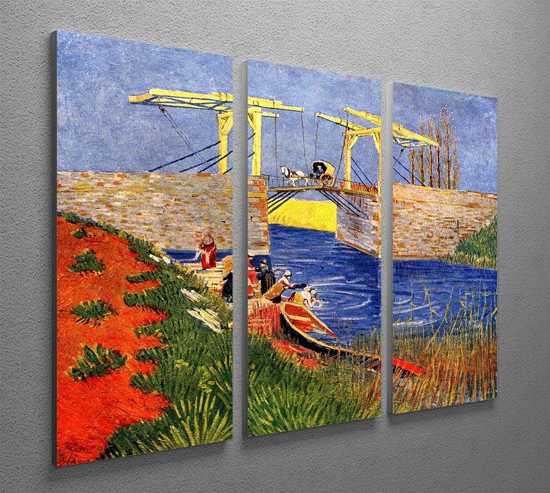 The Langlois Bridge at Arles with Women Washing by Van Gogh 3 Split Panel Canvas Print - Canvas Art Rocks - 4
