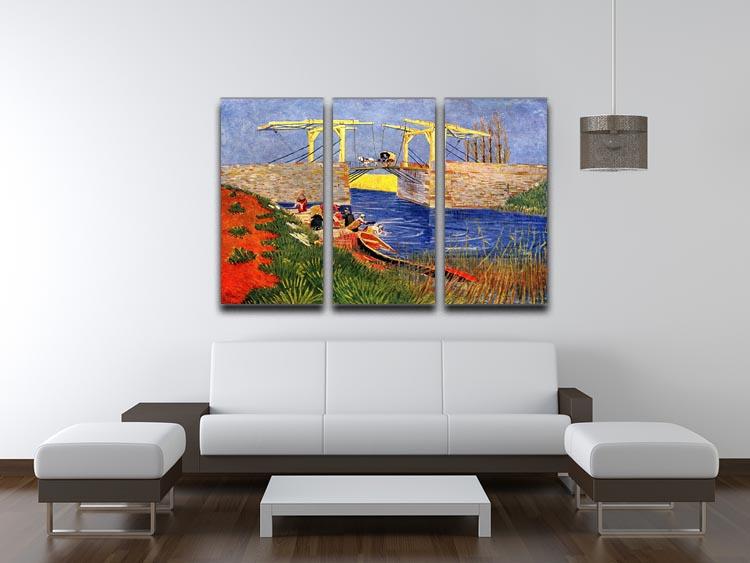 The Langlois Bridge at Arles with Women Washing by Van Gogh 3 Split Panel Canvas Print - Canvas Art Rocks - 4