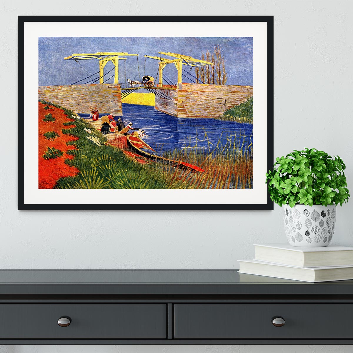 The Langlois Bridge at Arles with Women Washing by Van Gogh Framed Print - Canvas Art Rocks - 1