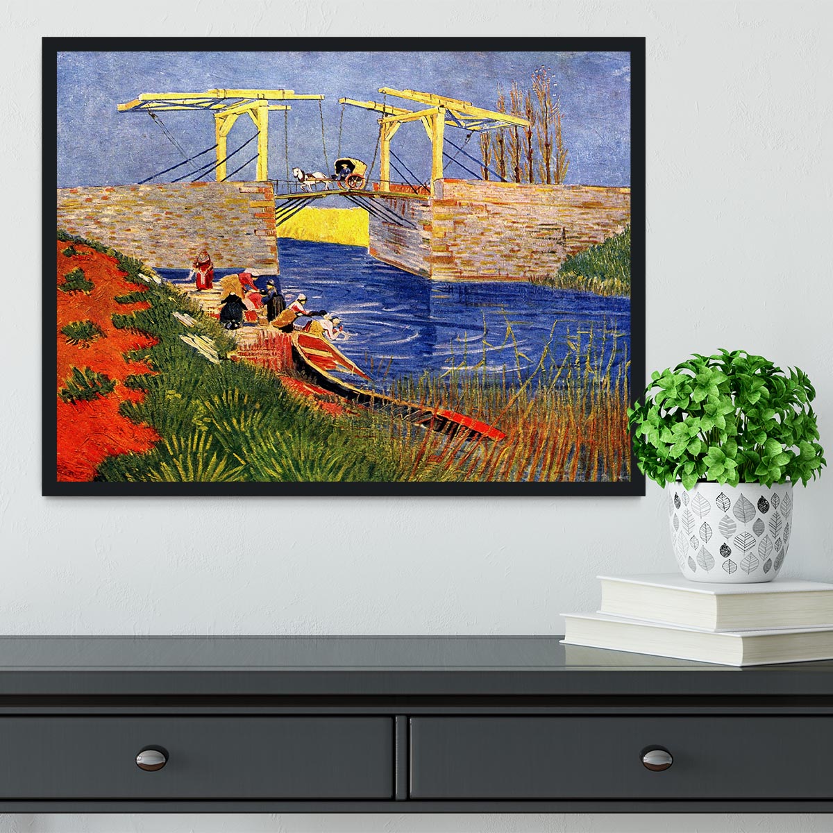 The Langlois Bridge at Arles with Women Washing by Van Gogh Framed Print - Canvas Art Rocks - 2