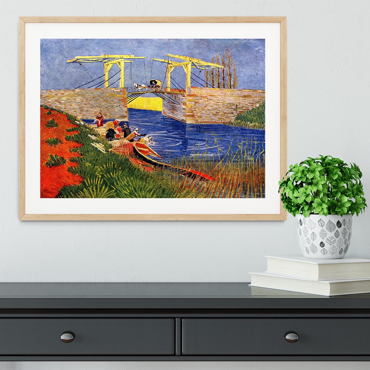 The Langlois Bridge at Arles with Women Washing by Van Gogh Framed Print - Canvas Art Rocks - 3