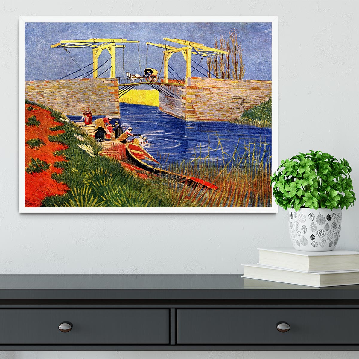 The Langlois Bridge at Arles with Women Washing by Van Gogh Framed Print - Canvas Art Rocks -6