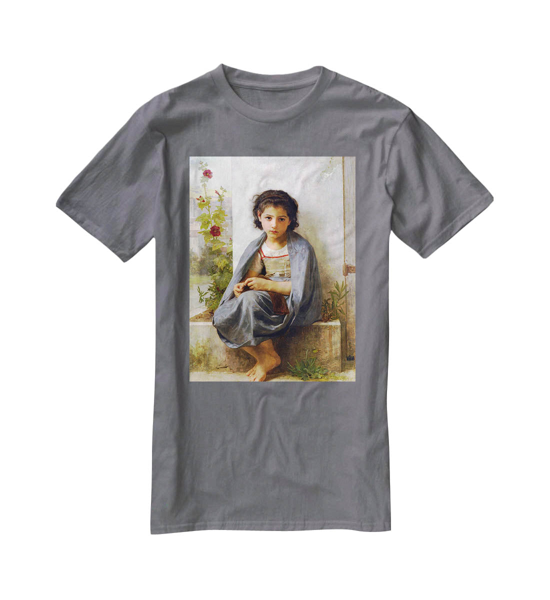 The Little Knitter By Bouguereau T-Shirt - Canvas Art Rocks - 3