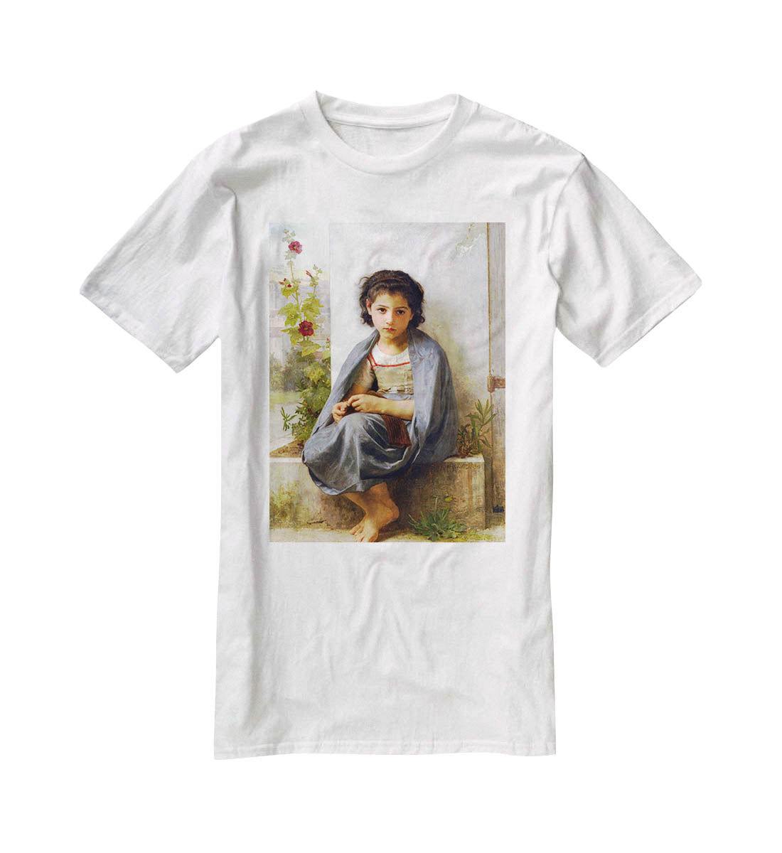 The Little Knitter By Bouguereau T-Shirt - Canvas Art Rocks - 5