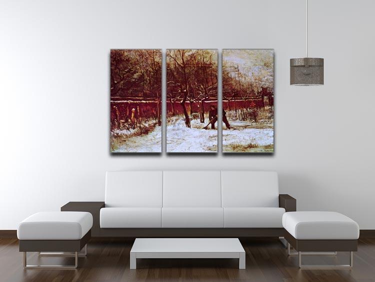 The Parsonage Garden at Nuenen in the Snow by Van Gogh 3 Split Panel Canvas Print - Canvas Art Rocks - 4