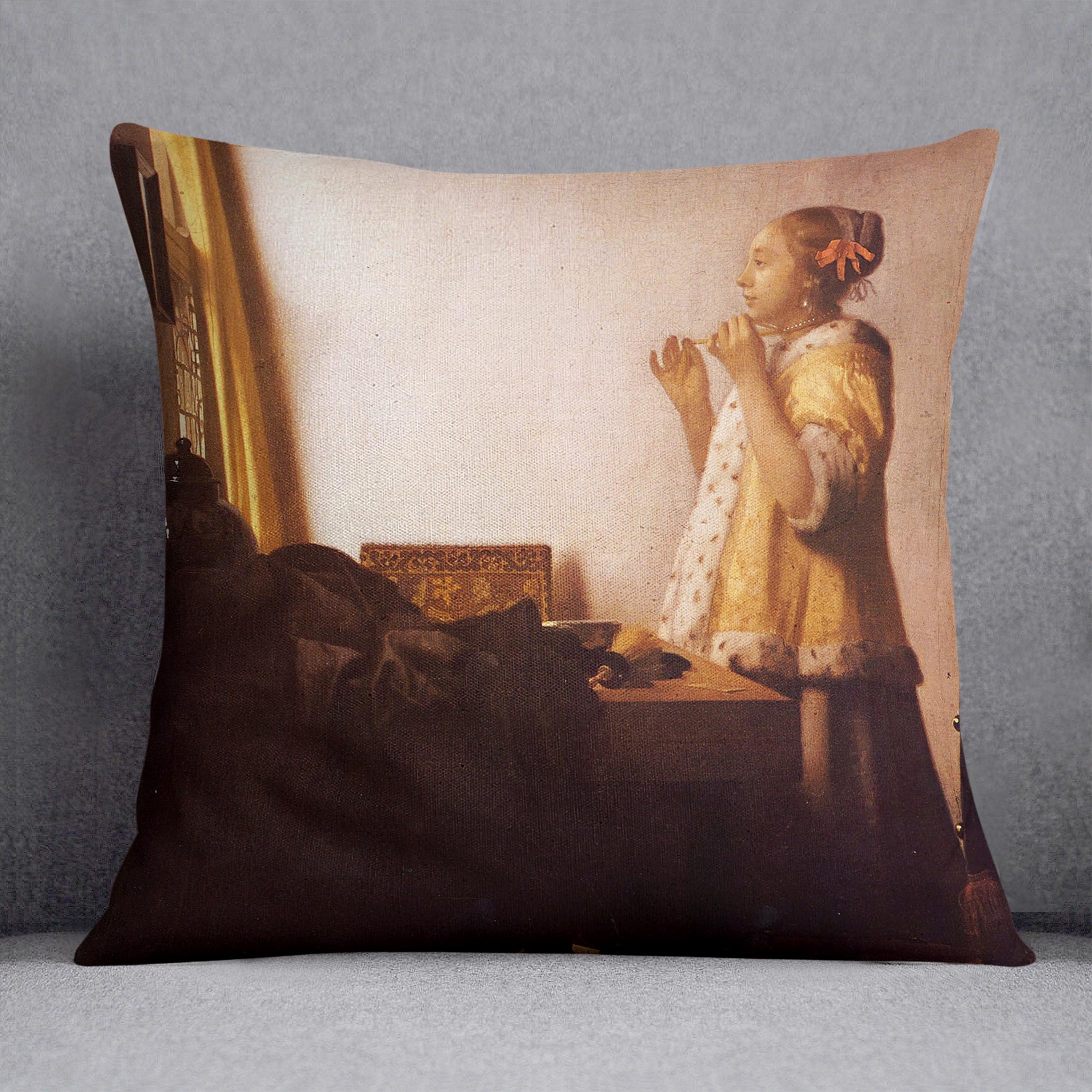 The Pearl Necklace by Vermeer Cushion