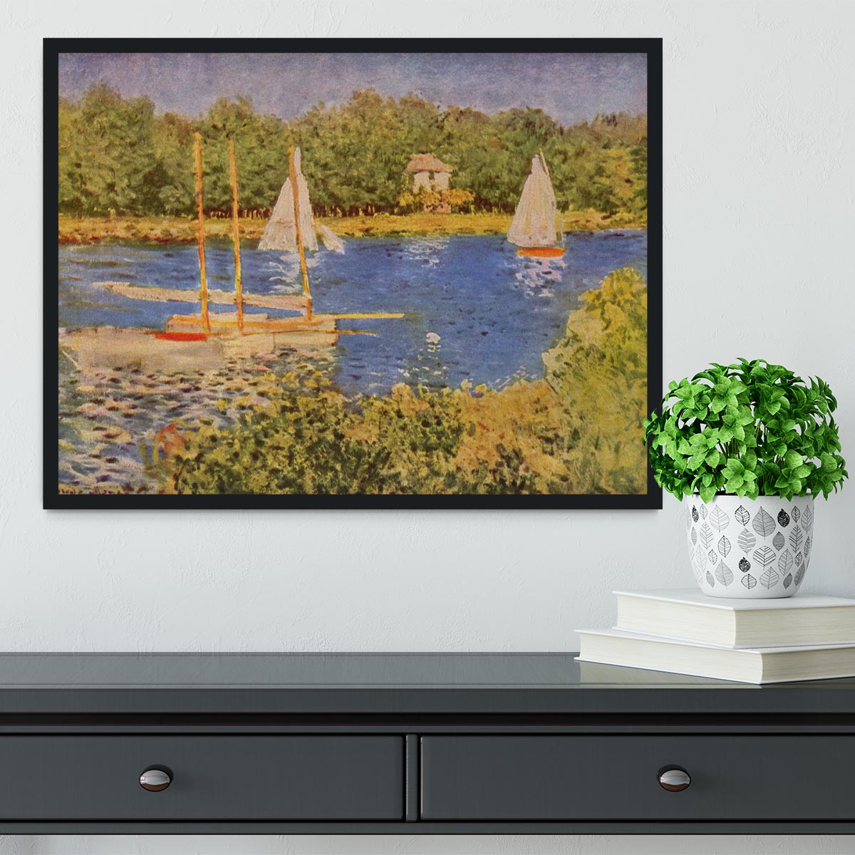 The Seine at Argenteuil Basin by Monet Framed Print - Canvas Art Rocks - 2