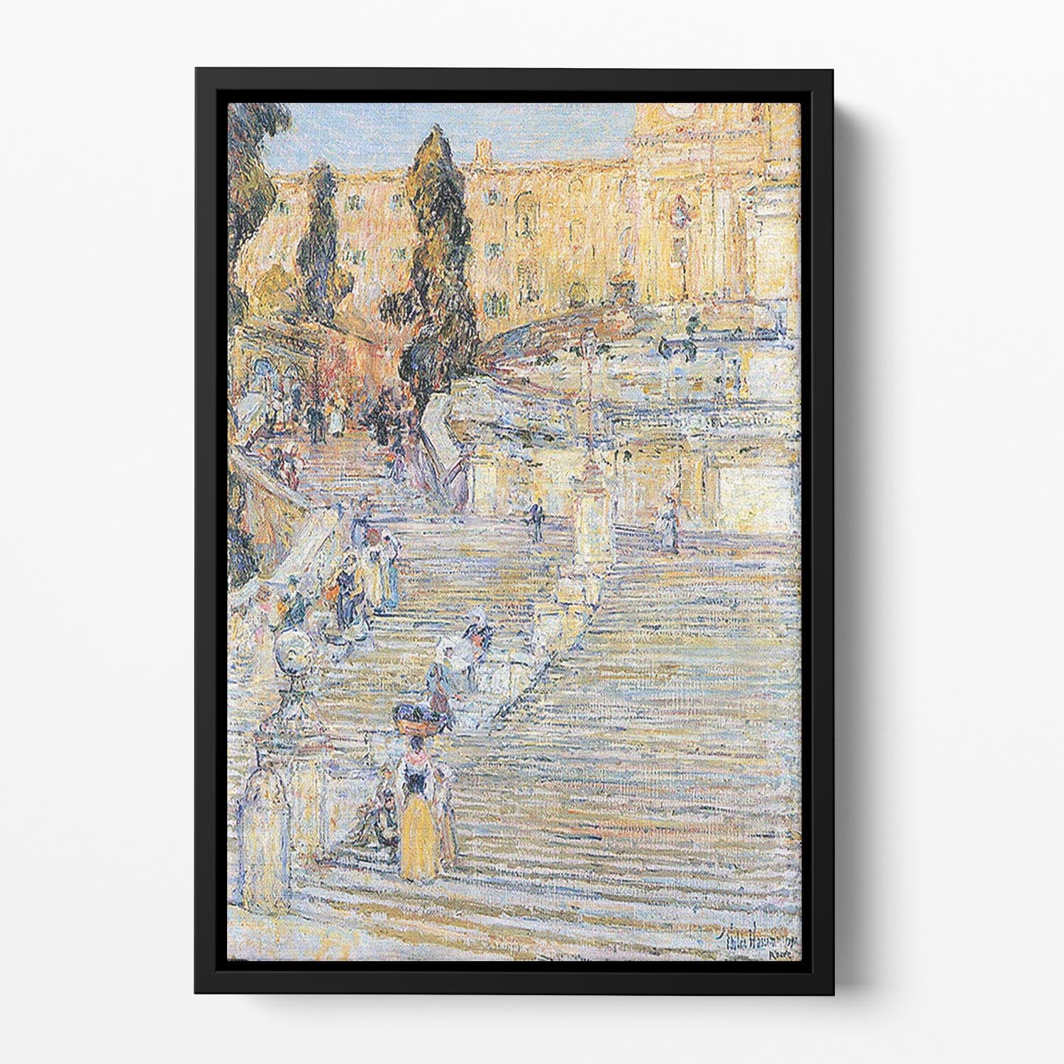 The Spanish steps by Hassam Floating Framed Canvas - Canvas Art Rocks - 2