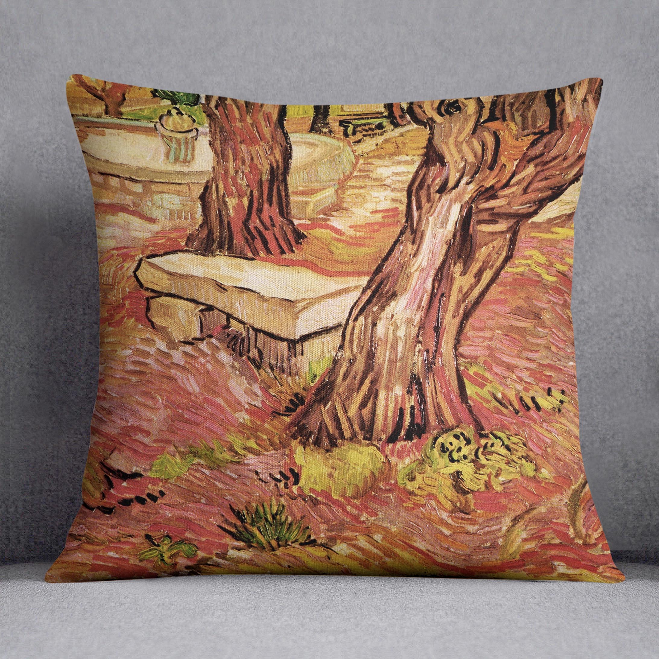 The Stone Bench in the Garden of Saint-Paul Hospital by Van Gogh Cushion
