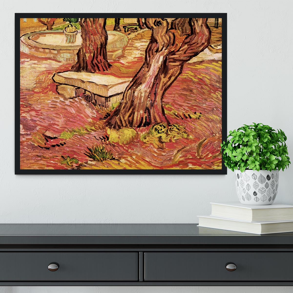 The Stone Bench in the Garden of Saint-Paul Hospital by Van Gogh Framed Print - Canvas Art Rocks - 2