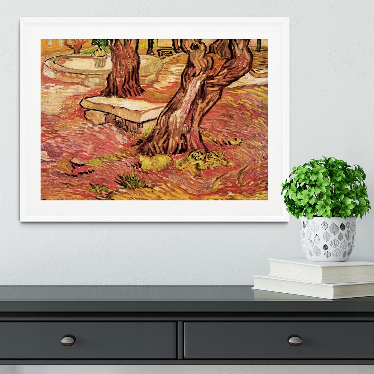 The Stone Bench in the Garden of Saint-Paul Hospital by Van Gogh Framed Print - Canvas Art Rocks - 5