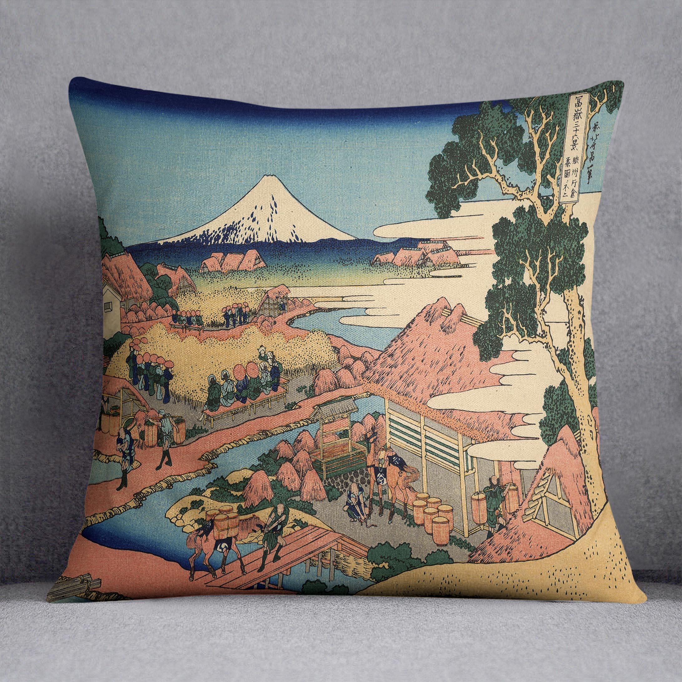 The Tea plantation by Hokusai Cushion