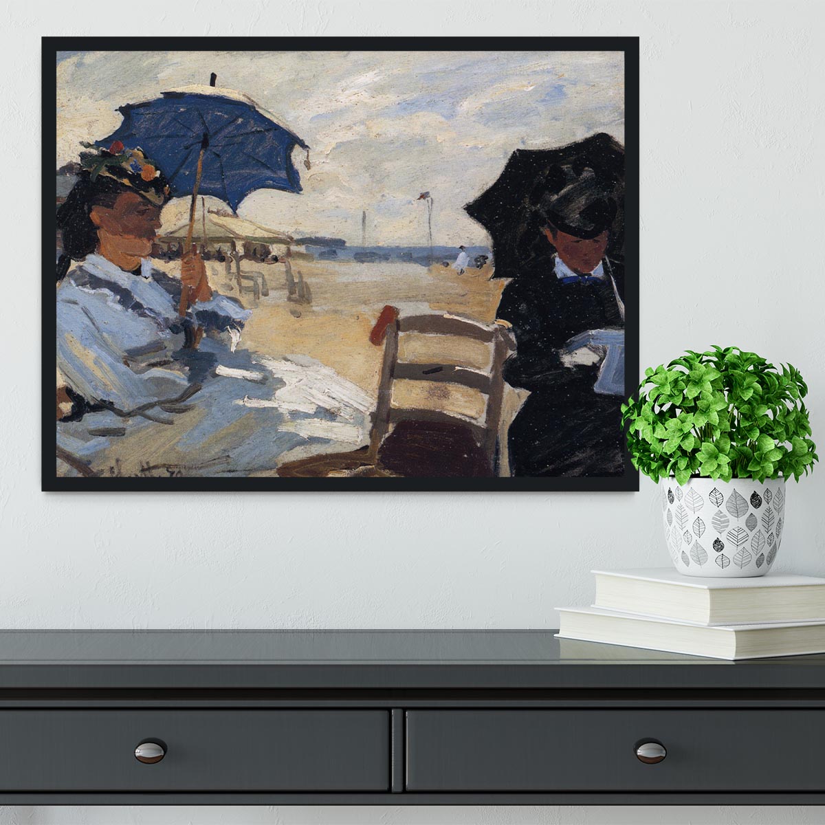 The beach a Trouville by Monet Framed Print - Canvas Art Rocks - 2