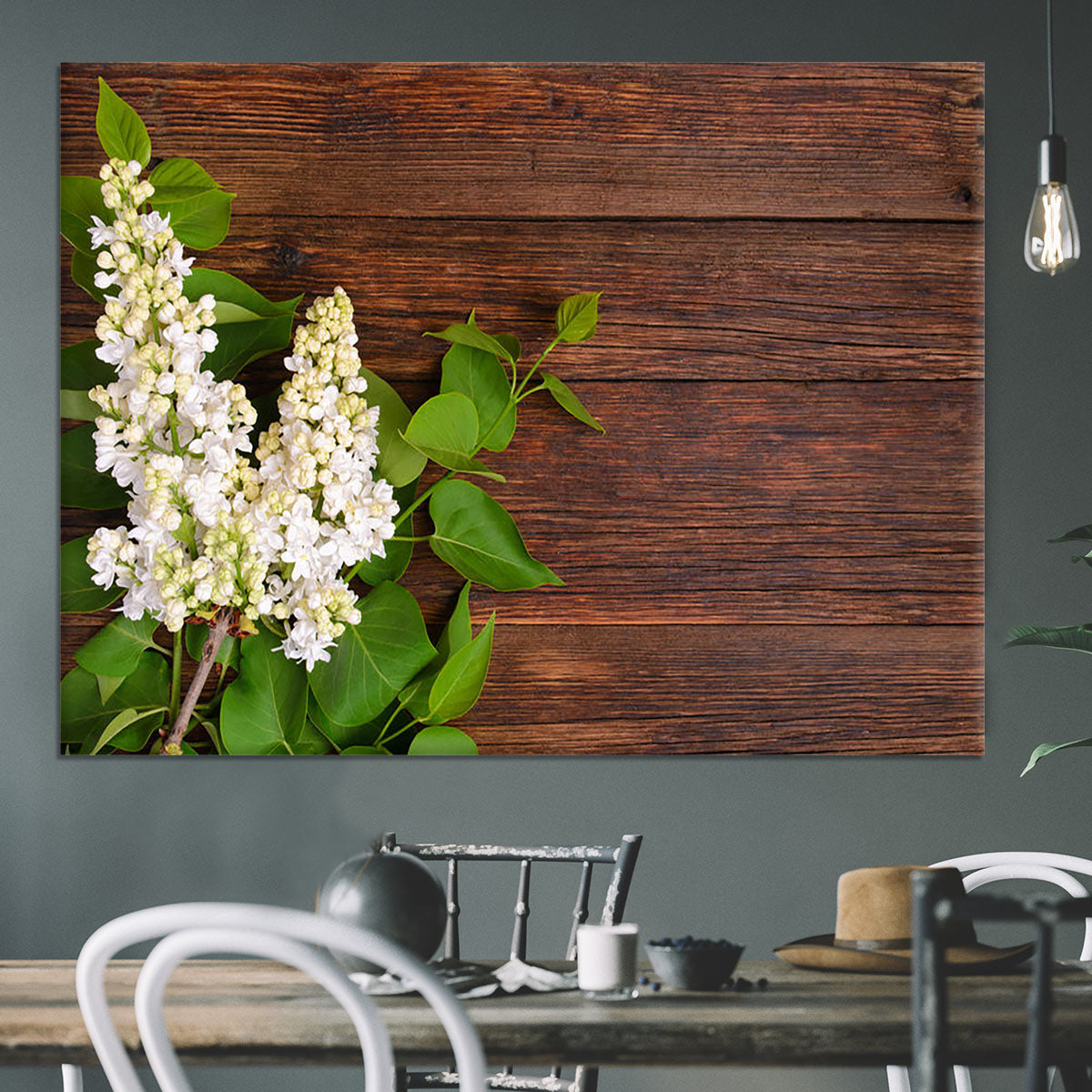 The beautiful lilac on a wooden background Canvas Print or Poster - Canvas Art Rocks - 3