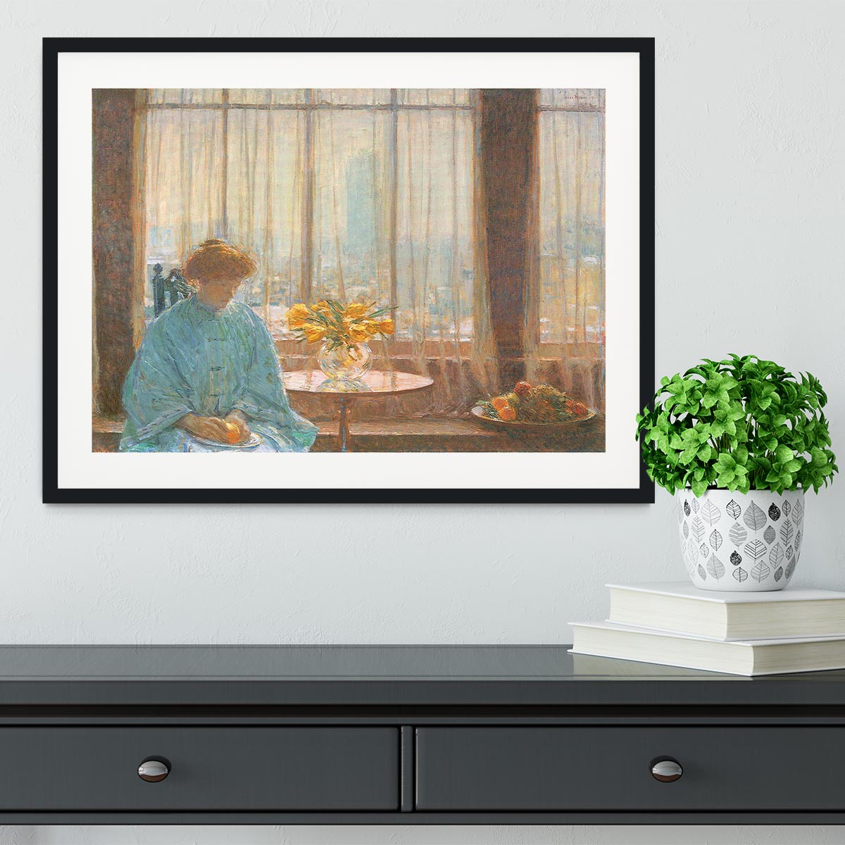 The breakfast room winter morning by Hassam Framed Print - Canvas Art Rocks - 1