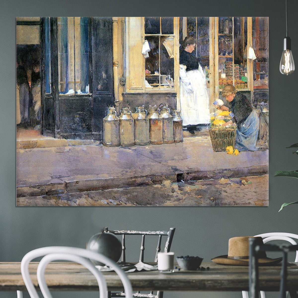 The flower girls and the milk vendor by Hassam Canvas Print or Poster - Canvas Art Rocks - 3