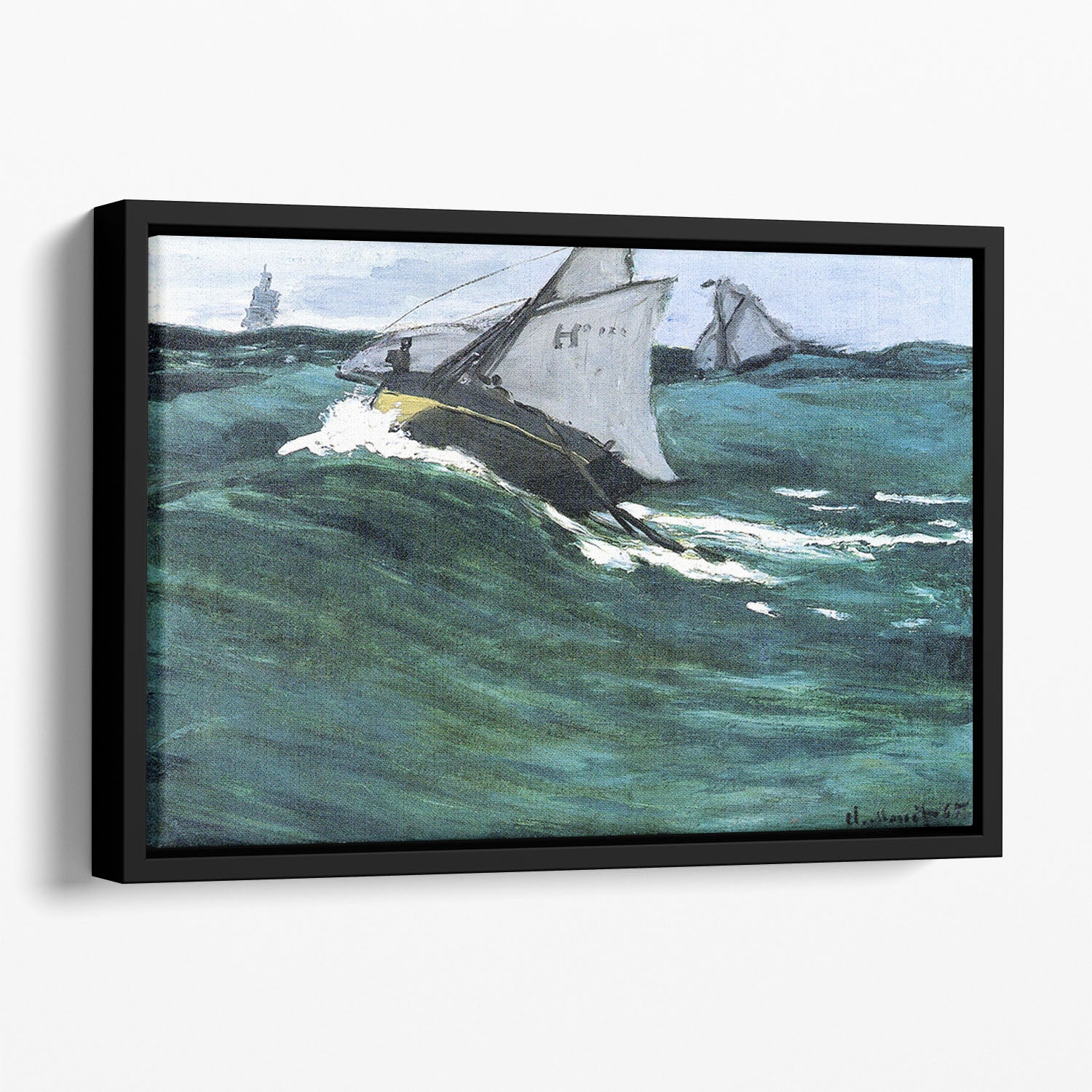 The green wave by Monet Floating Framed Canvas