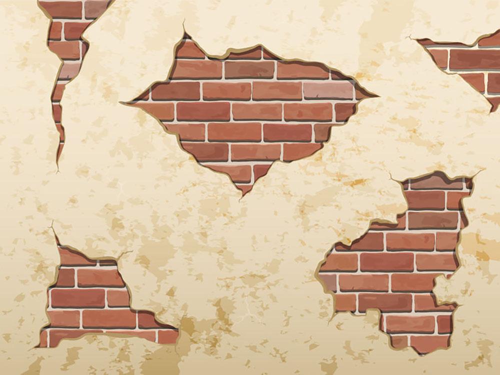 The old shabby concrete and brick cracks Wall Mural Wallpaper - Canvas Art Rocks - 1