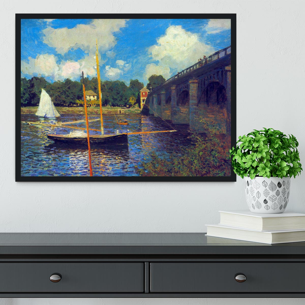 The road bridge Argenteuil by Monet Framed Print - Canvas Art Rocks - 2