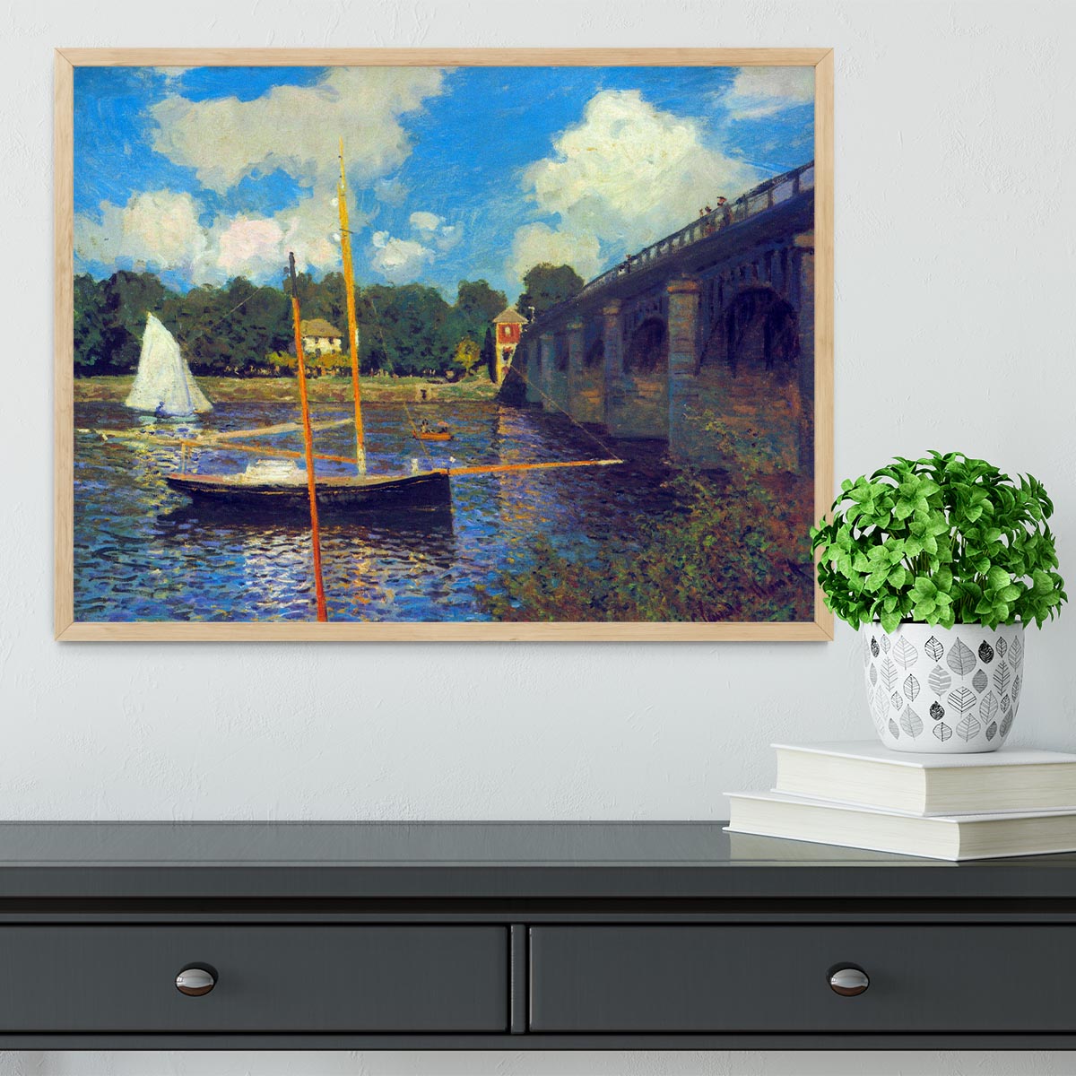 The road bridge Argenteuil by Monet Framed Print - Canvas Art Rocks - 4