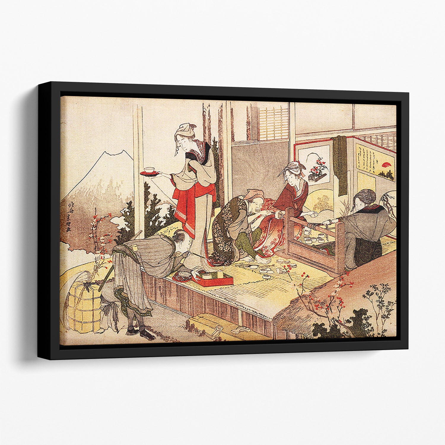 The studio of Netsuke by Hokusai Floating Framed Canvas