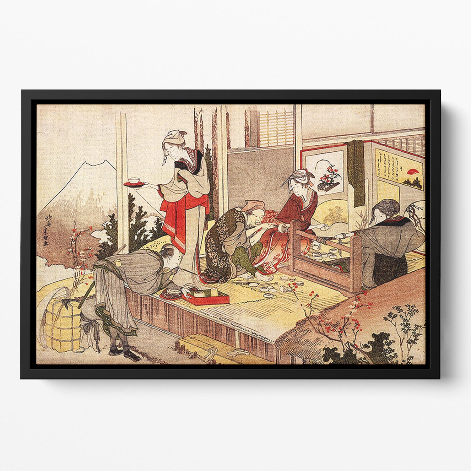 The studio of Netsuke by Hokusai Floating Framed Canvas