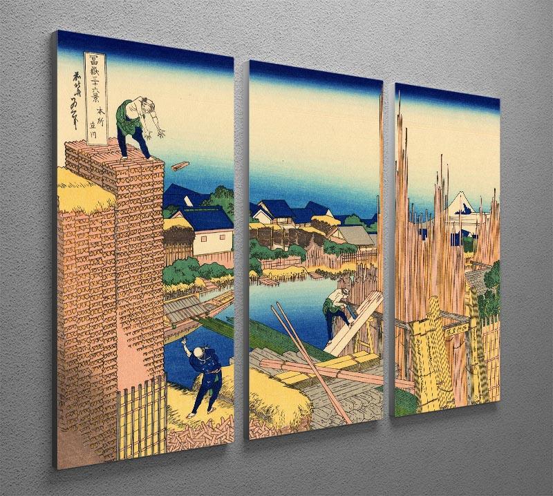 The timberyard at Honjo by Hokusai 3 Split Panel Canvas Print - Canvas Art Rocks - 2