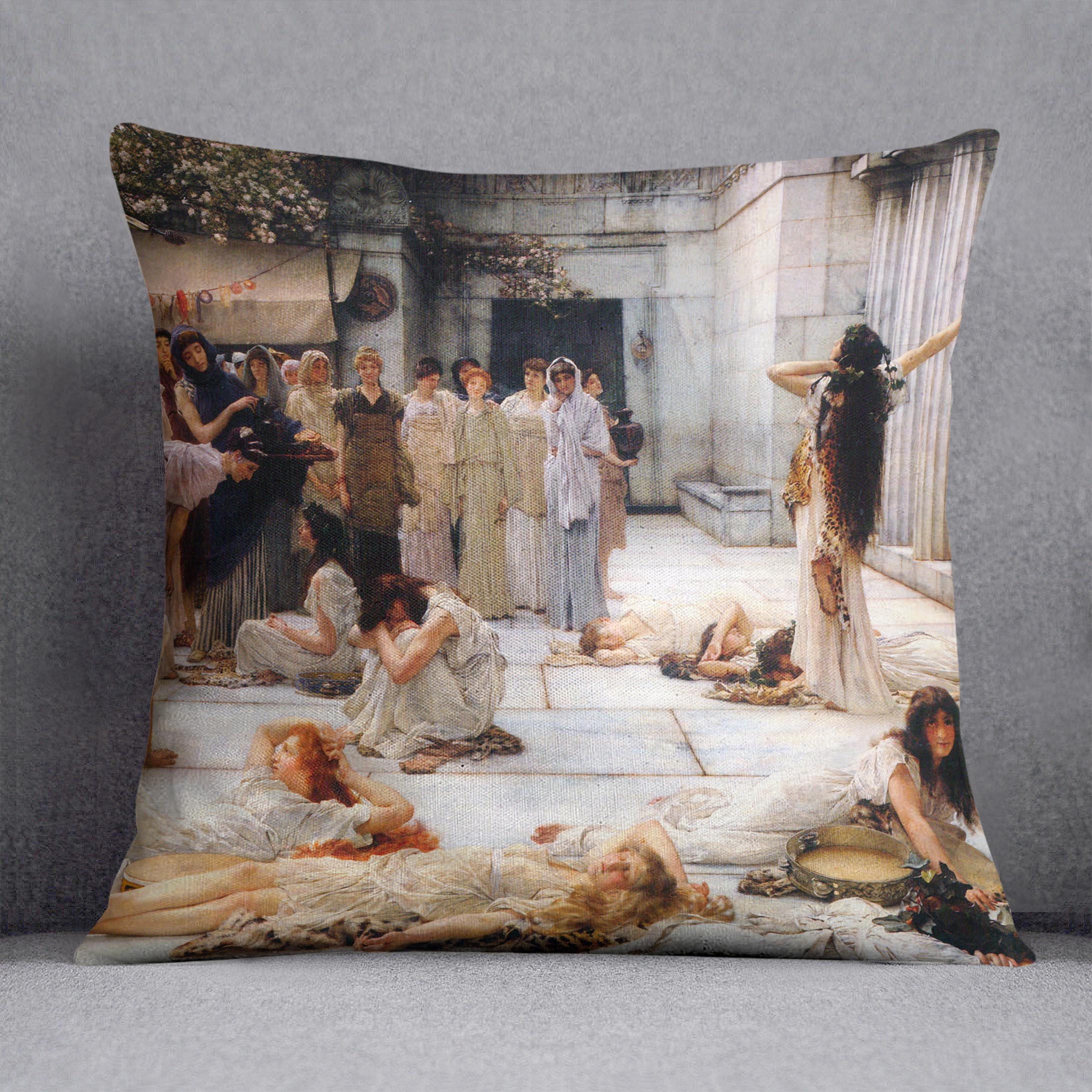The women of Amphissa detail by Alma Tadema Cushion - Canvas Art Rocks - 1