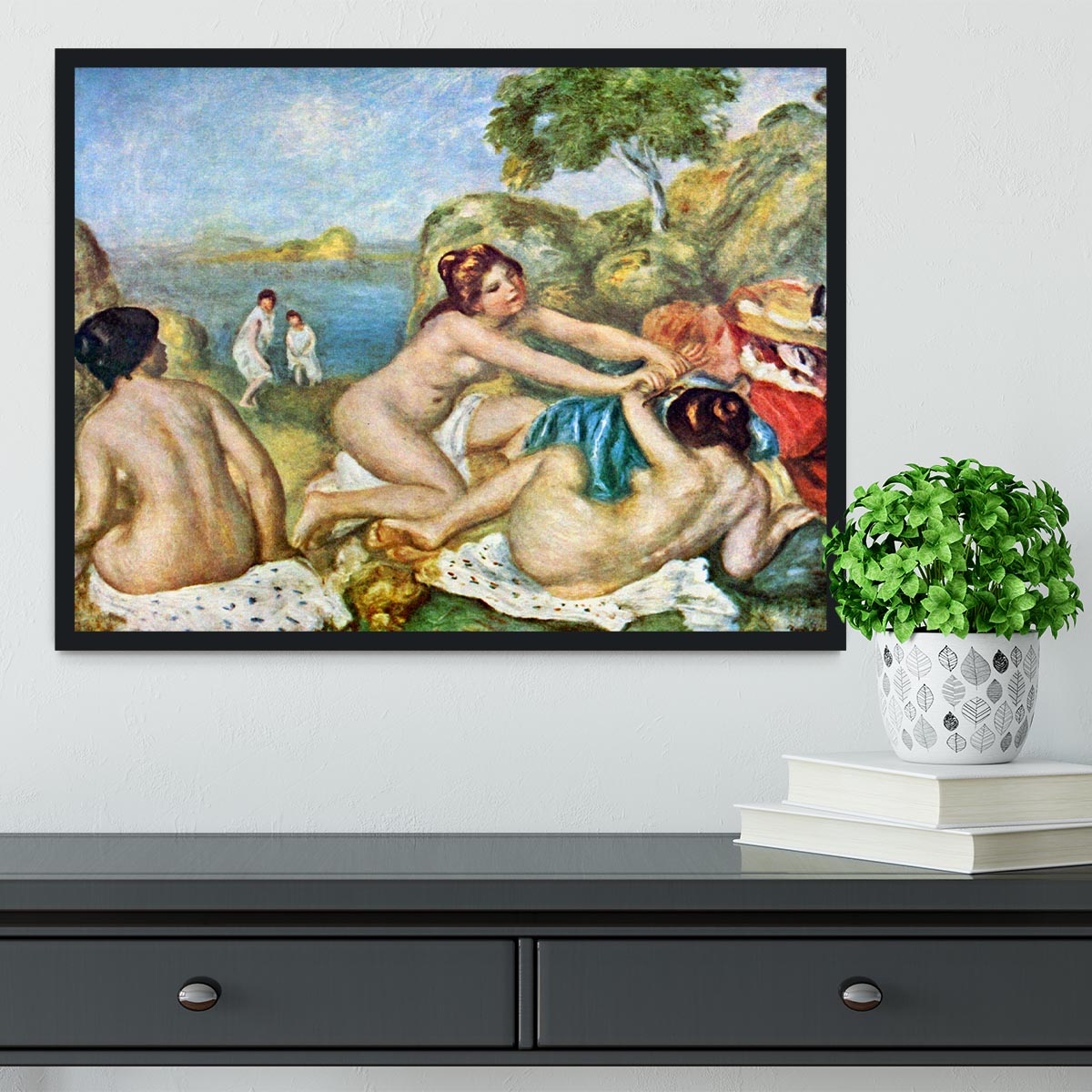Three bathing girls with crab by Renoir Framed Print - Canvas Art Rocks - 2