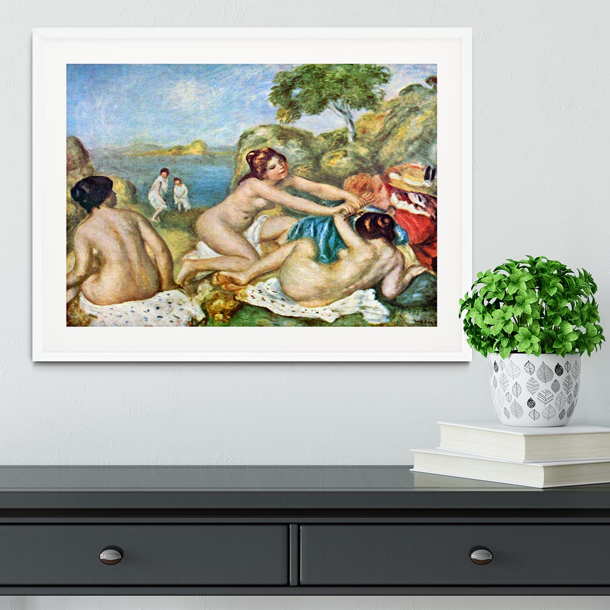 Three bathing girls with crab by Renoir Framed Print - Canvas Art Rocks - 5