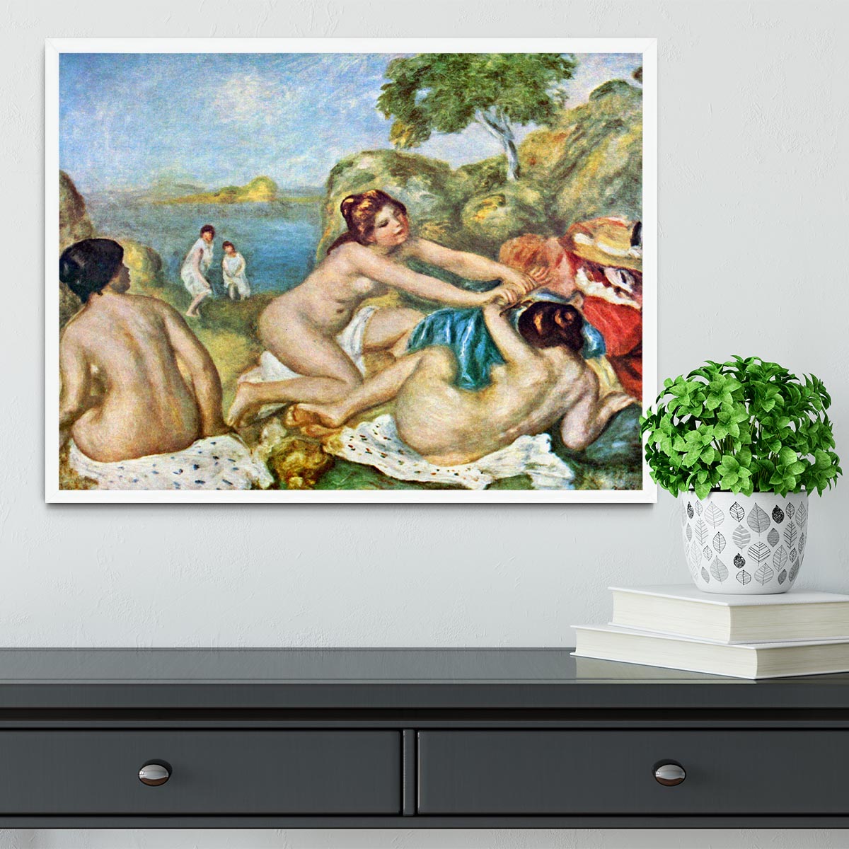 Three bathing girls with crab by Renoir Framed Print - Canvas Art Rocks -6