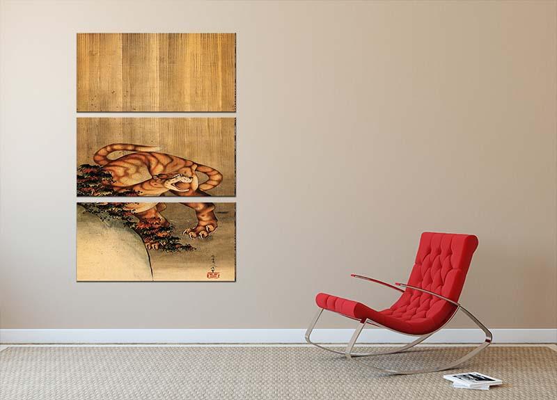 Tiger in the rain by Hokusai 3 Split Panel Canvas Print - Canvas Art Rocks - 2