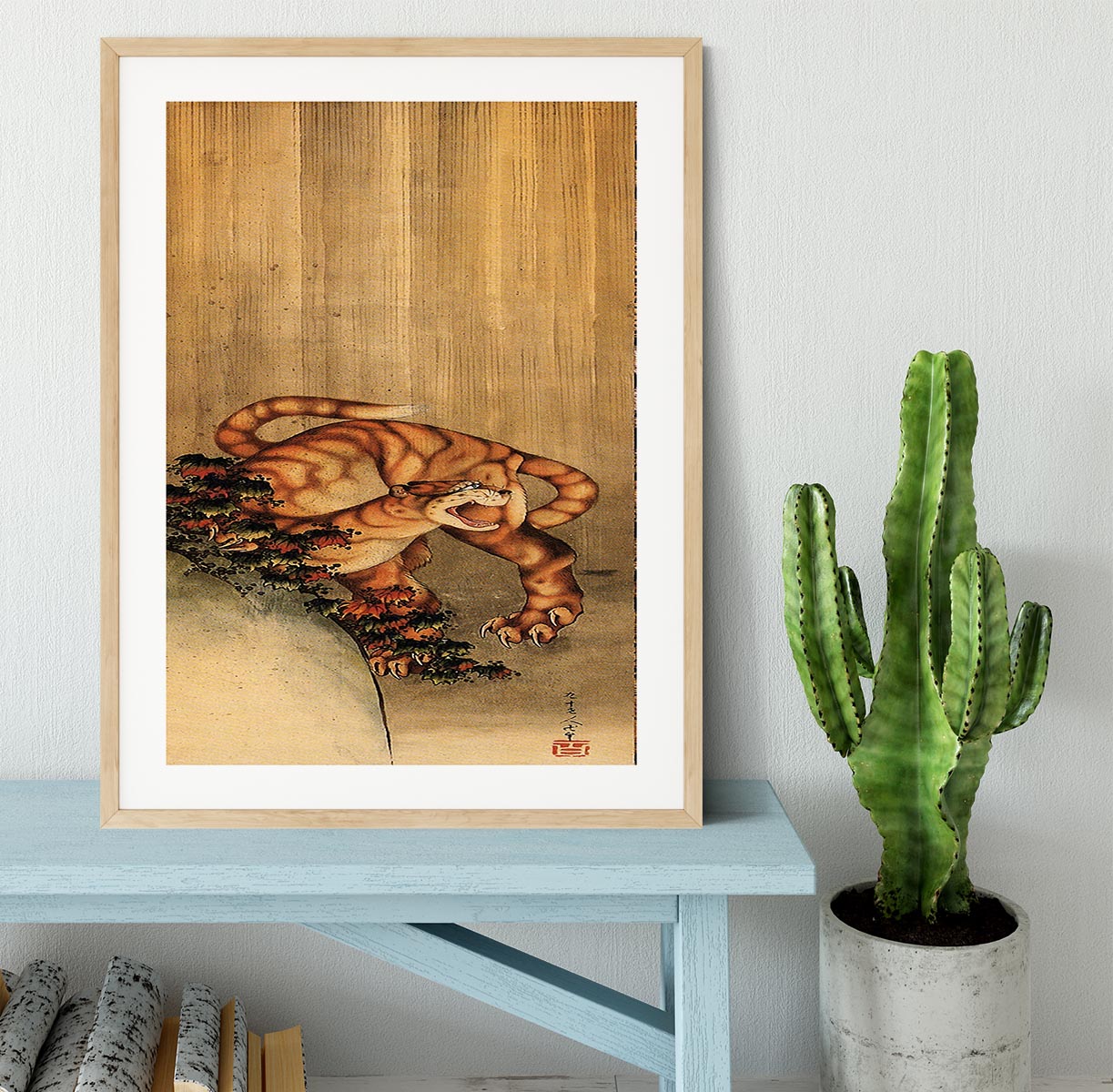 Tiger in the rain by Hokusai Framed Print - Canvas Art Rocks - 3