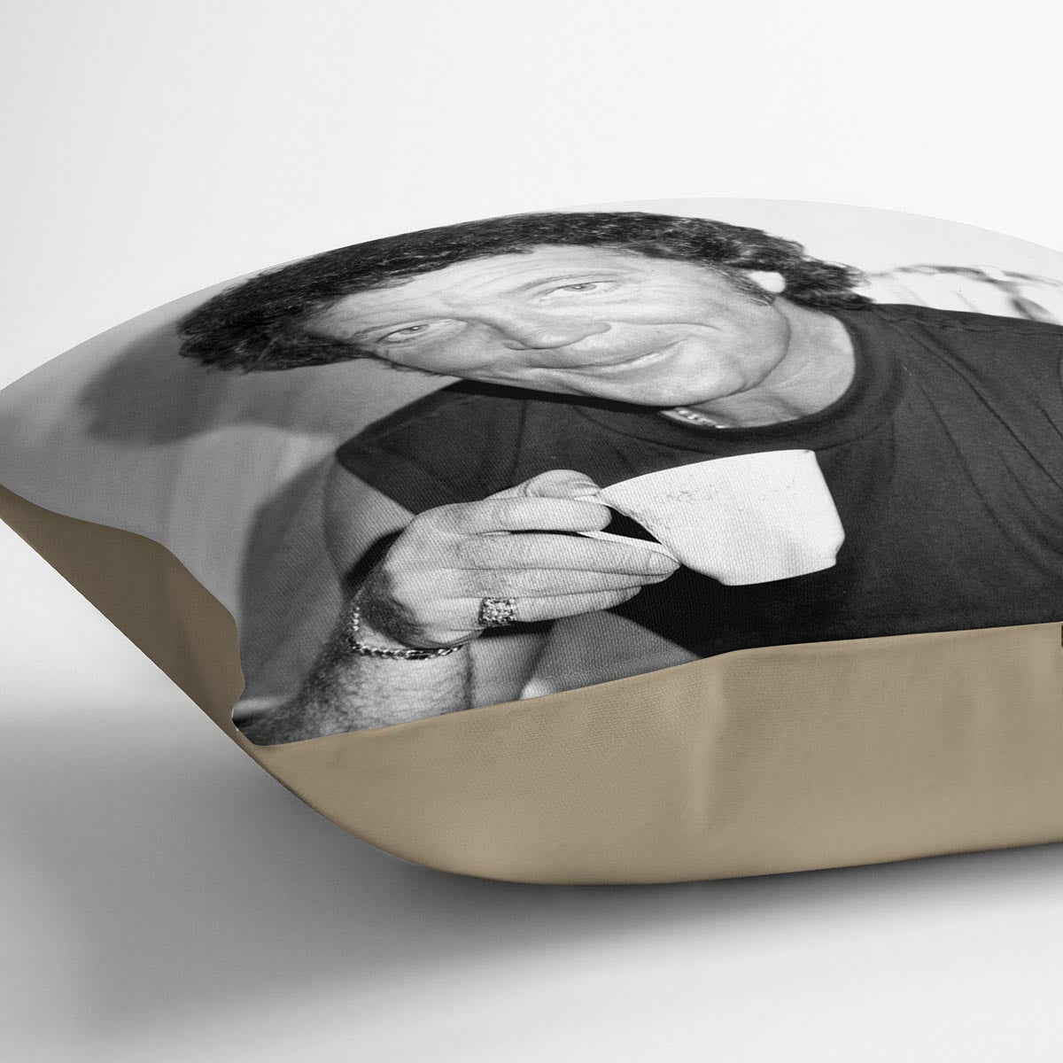 Tom Jones with a cuppa Cushion - Canvas Art Rocks - 2
