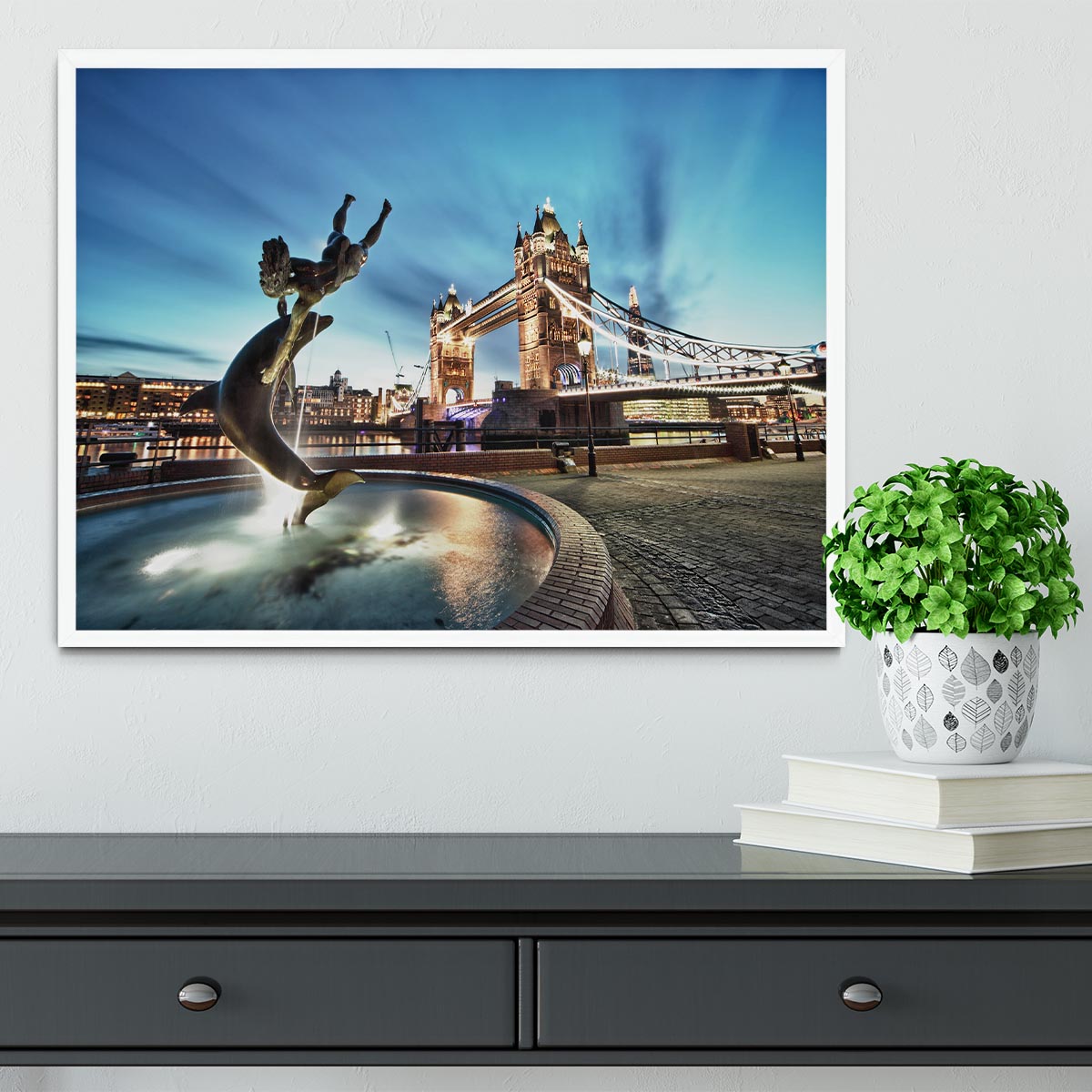 Tower Bridge and St Katharine Docks Girl Framed Print - Canvas Art Rocks -6