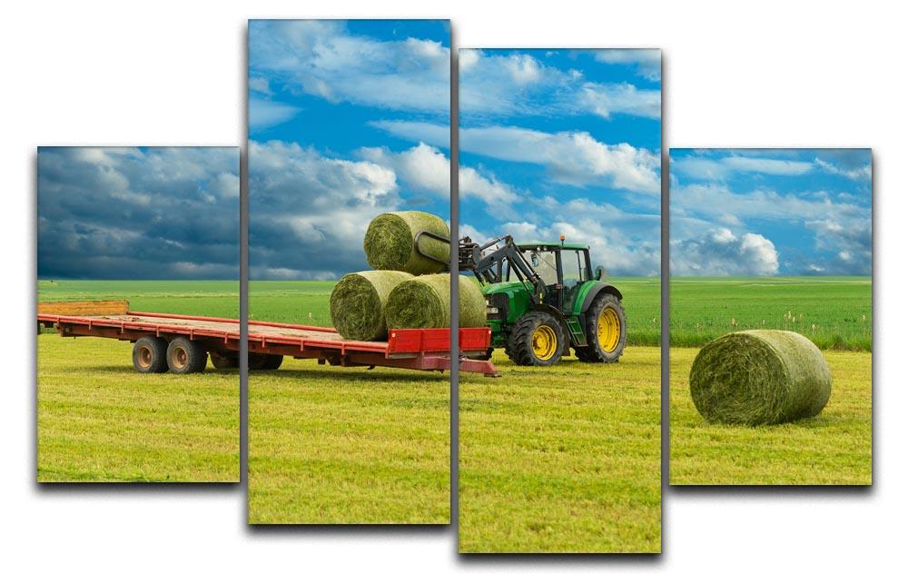 Tractor and trailer with hay bales 4 Split Panel Canvas - Canvas Art Rocks - 1