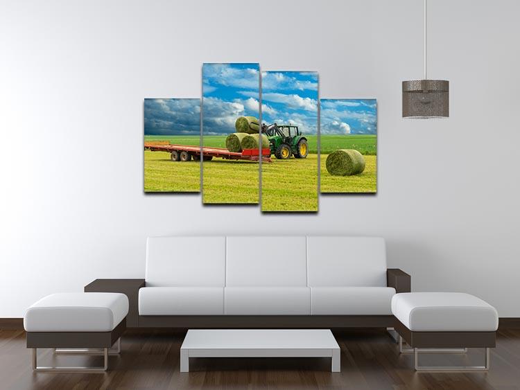 Tractor and trailer with hay bales 4 Split Panel Canvas - Canvas Art Rocks - 3